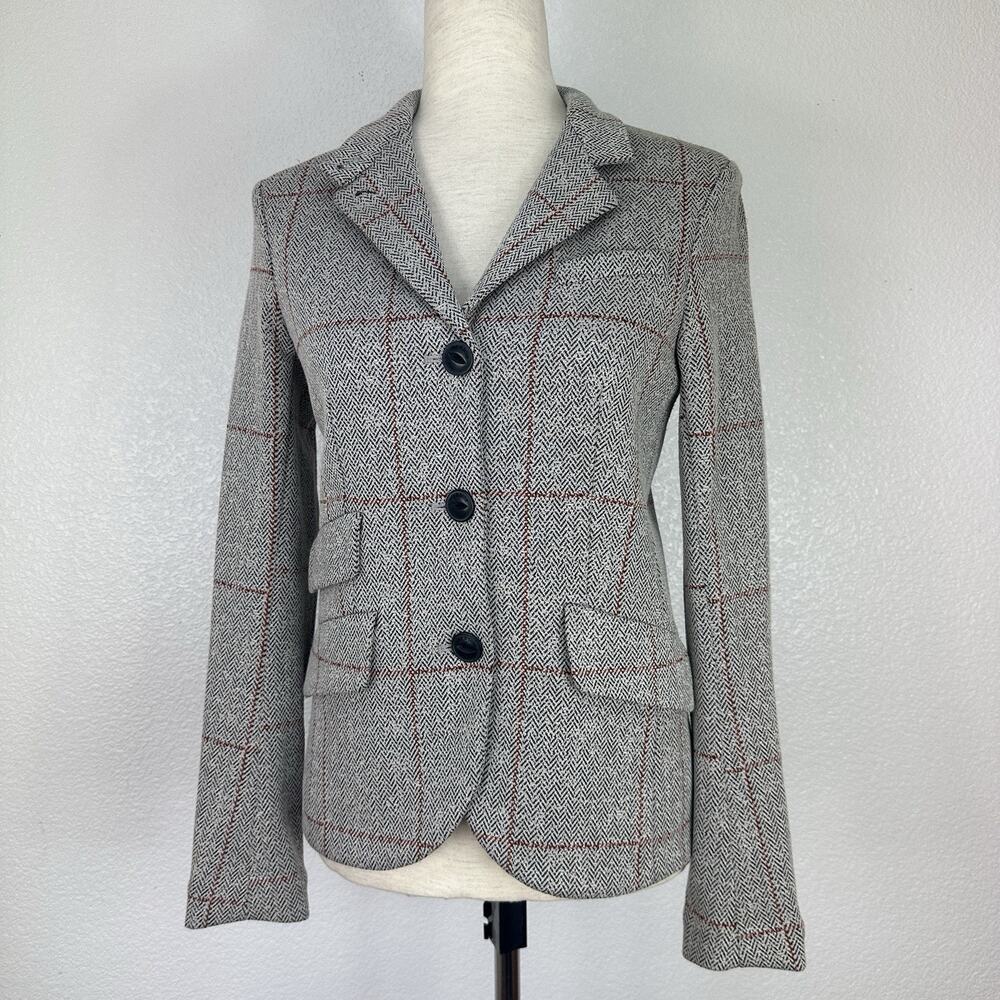 Rag & Bone Slade Ponte Blazer Women Size 0 Gray Herringbone Windowpane Check - Picture 2 of 16